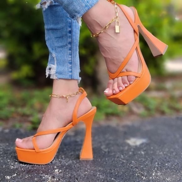 Women's  Platform High Heels Orange Color - Picture 2 of 5